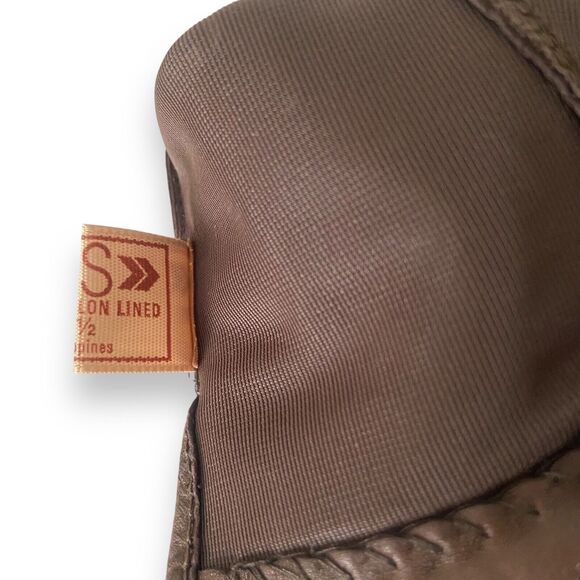 ARIS Women Genuine Leather Brown Gloves Size 7.5 Nylon Lined Old Money Lifestyle - Picture 9 of 11